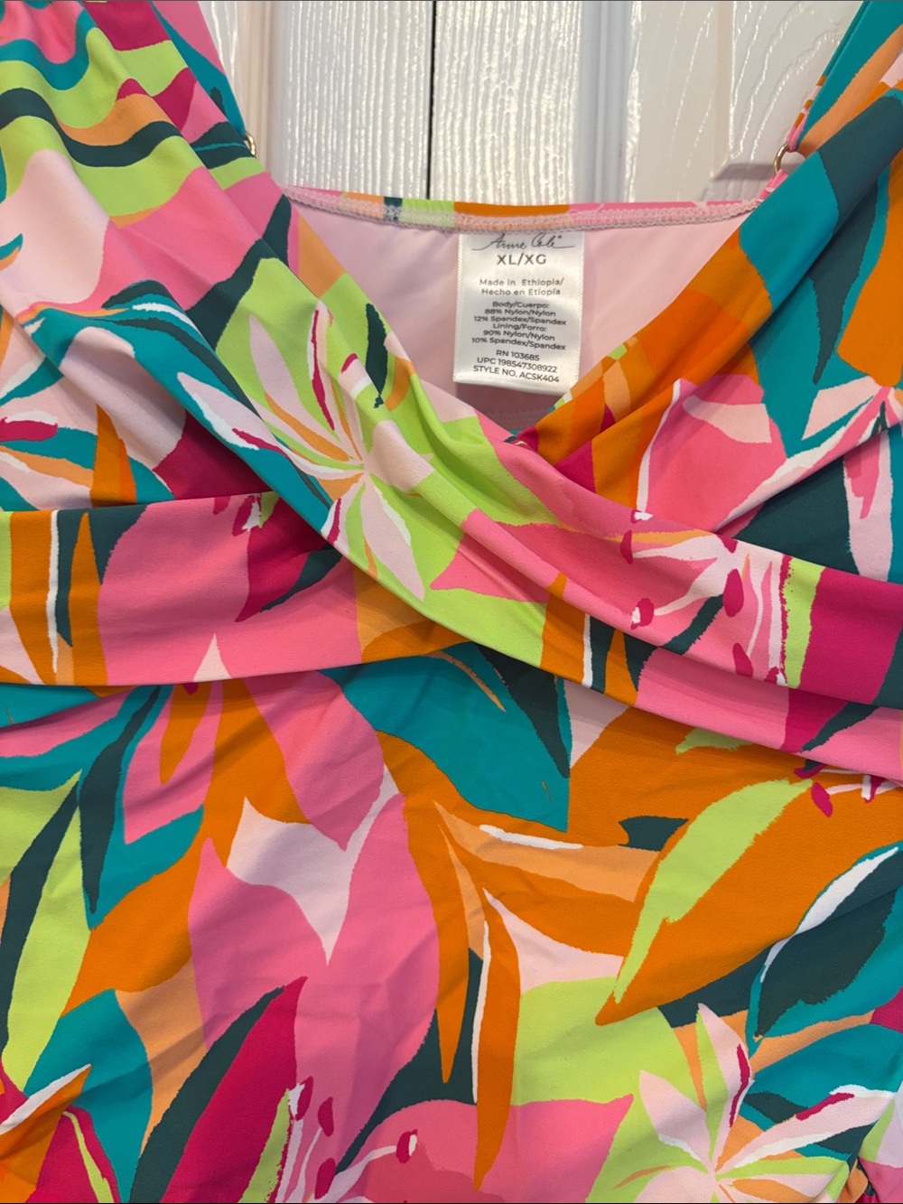 599 Anne Cole Tropical Print Tankini Top - Pink, Teal & Orange - Picture 3 of 6